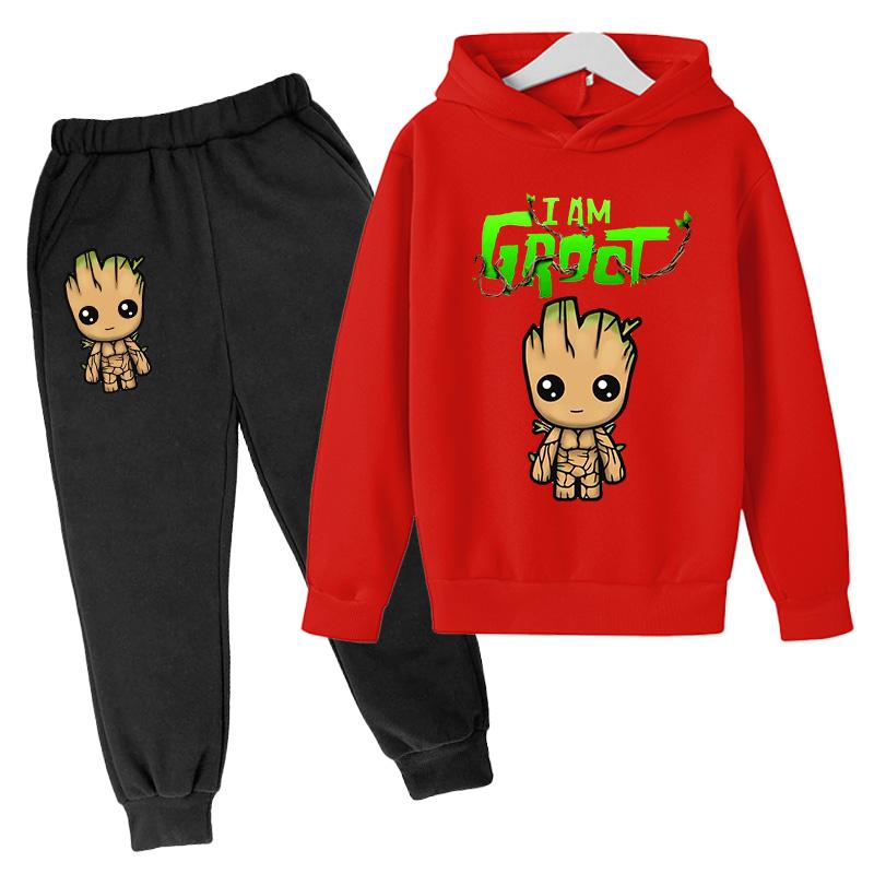 Kawaii Baby Marvel Groot Hoodie Kinder Mode Street Hoodie+Hosen Anzug Lässig Jogging Sweatshirt Ich Bin Groot Lustig Cartoon G 160 blau