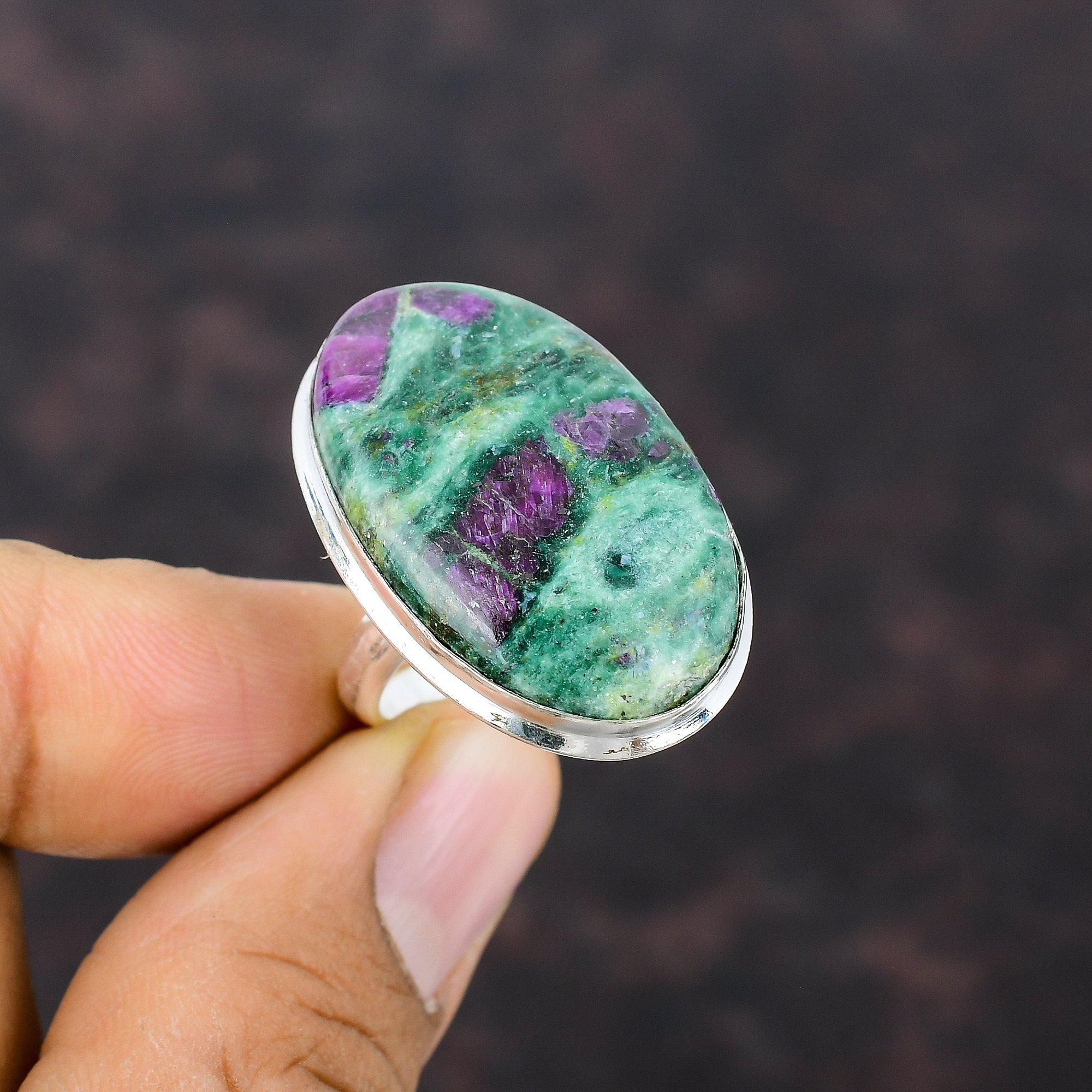 Rubin-Fuchsit-Ring, echter Edelstein-Ring, 925er Sterlingsilber-Ring, verstellbarer Ring, handgefertigter Boho-Schmuck, neuestes Design-Ring, Jahrestagsgeschenk Adjustable