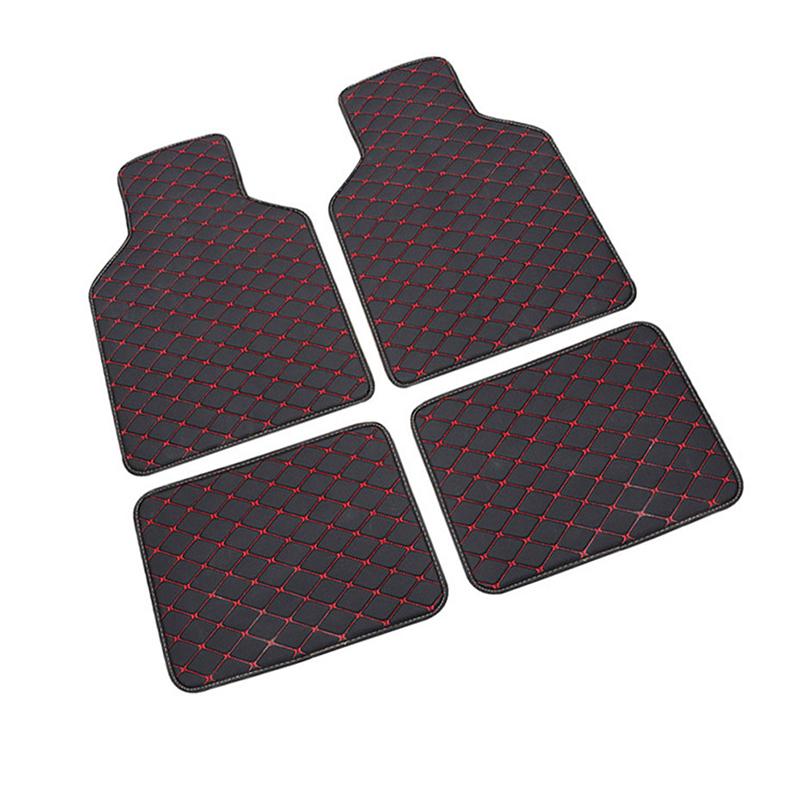 SEAMETAL Auto-Fußmatten 4-teilig, universelle Fußmatten aus PU-Leder, wasserdichte Auto-Fußmatten, Schutzteppich, vordere und hintere Matten, Auto-Zubehör-Set 4PCS/SET rot/schwarz