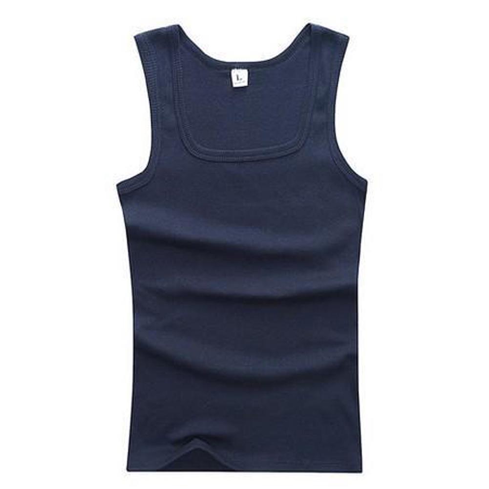 Männer Muskelwesten Baumwolle Unterwäsche Ärmelloses Tank Top Solide Muskelweste Unterhemden Quadratischer Kragen Gymclothing Bodybuilding Tank Tops M navy blau