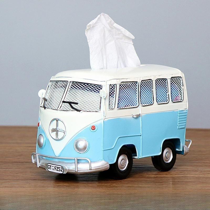 Vintage Eisen Kunst Kreative Industrie Stil Bus Taschentuchbox Home Wohnzimmer Desktop Dekoration Restaurant Papier Schubladenbox Dekoration blau