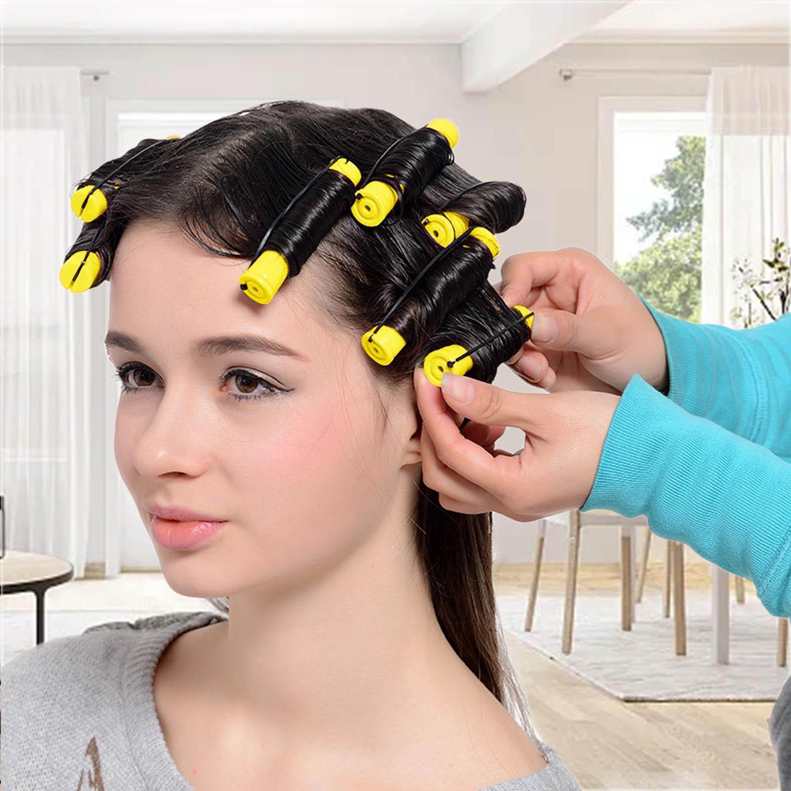 12 Stück Lockenwickler Dauerhafte Haarstäbe Anti-Rutsch-Lockenwickler Kalter kurzer Lockenstab Elastisches Gummiband Dauerhafte Lockenwickler Haar-Styling-Werkzeug One Size gelb
