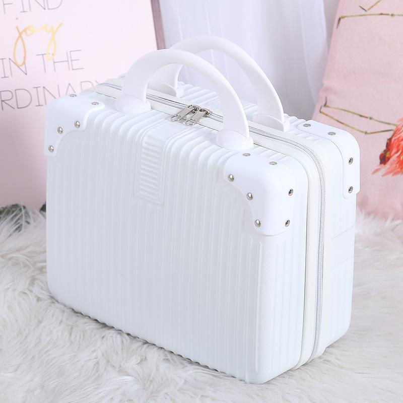 14 Zoll Mini Reisekoffer Kosmetikbox Handgepäck Organizer Make-up-Koffer Kleine Passwortbox Boarding Case für Frauen Mädchen weiß