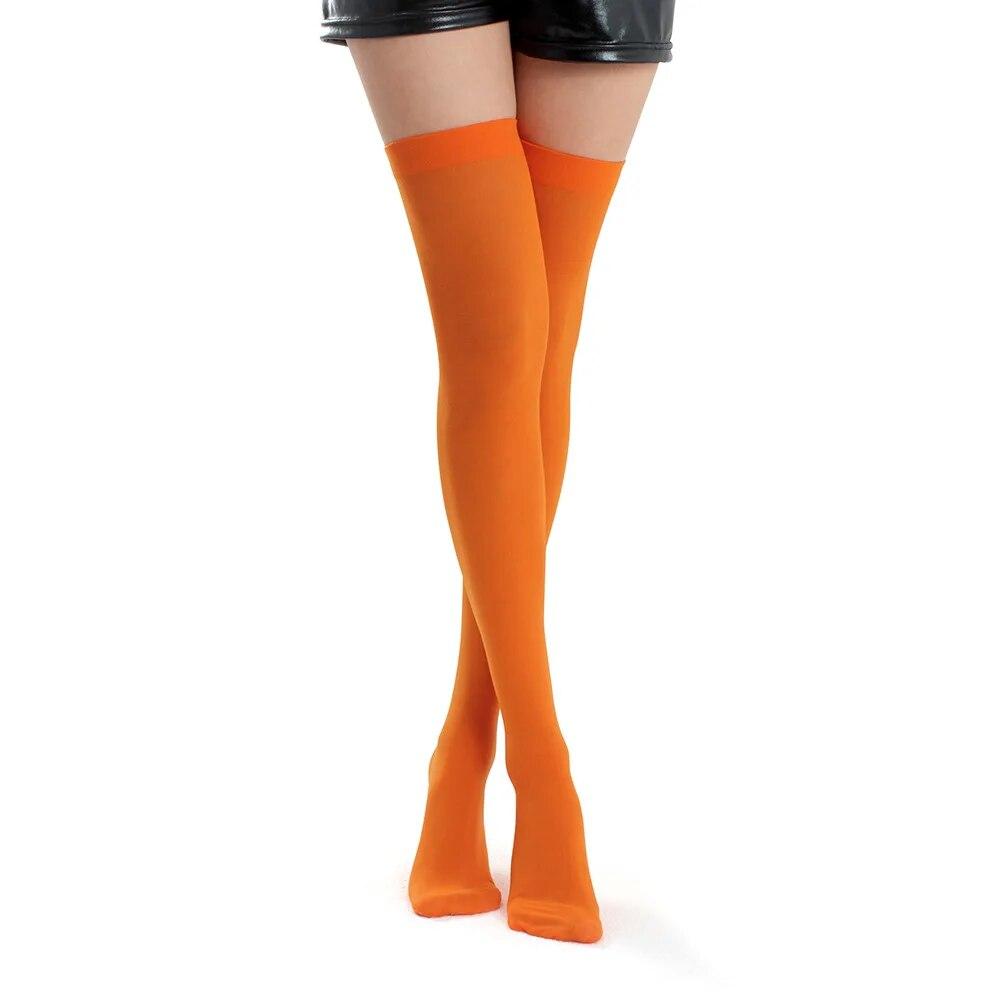 2024 Damen-Overknee-Strümpfe aus einfarbiger Baumwolle für Damen und Mädchen, schwarz, weiß, grau, warm, lange Strümpfe, sexy Medien One Size orange