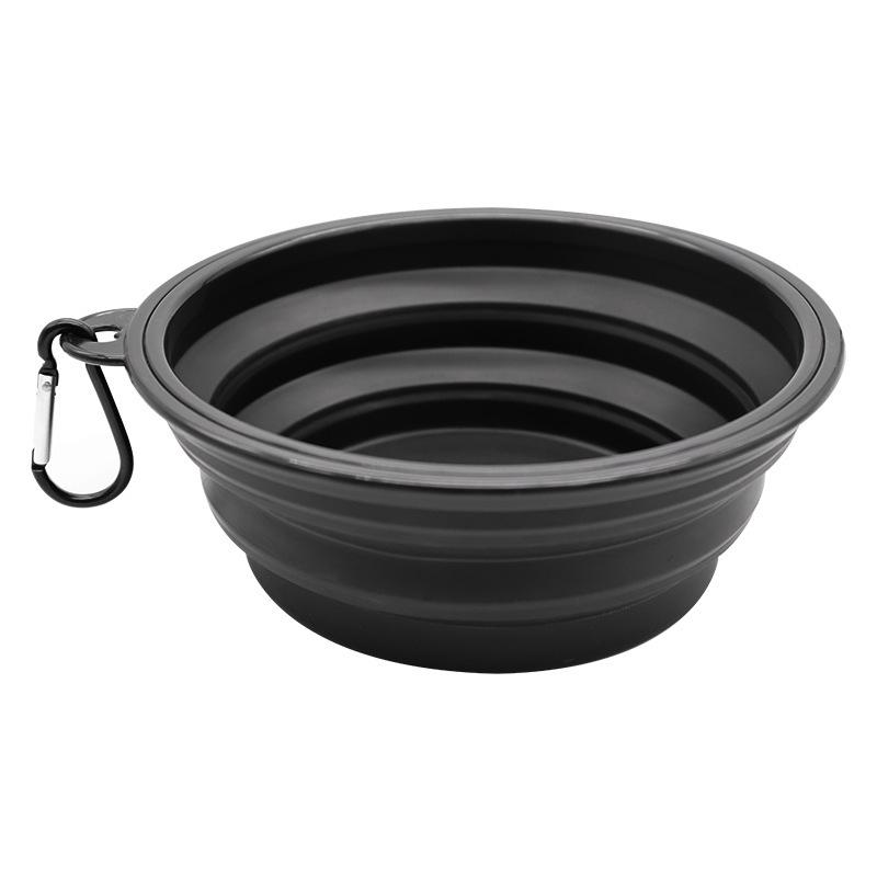 Haustier Faltbare Silikonschüssel Groß Outdoor Haustier Reiseschüssel Zusammenfaltbare Hundenapf Wasser Tragbarer Welpenfutterbehälter Futterspender 650ml schwarz