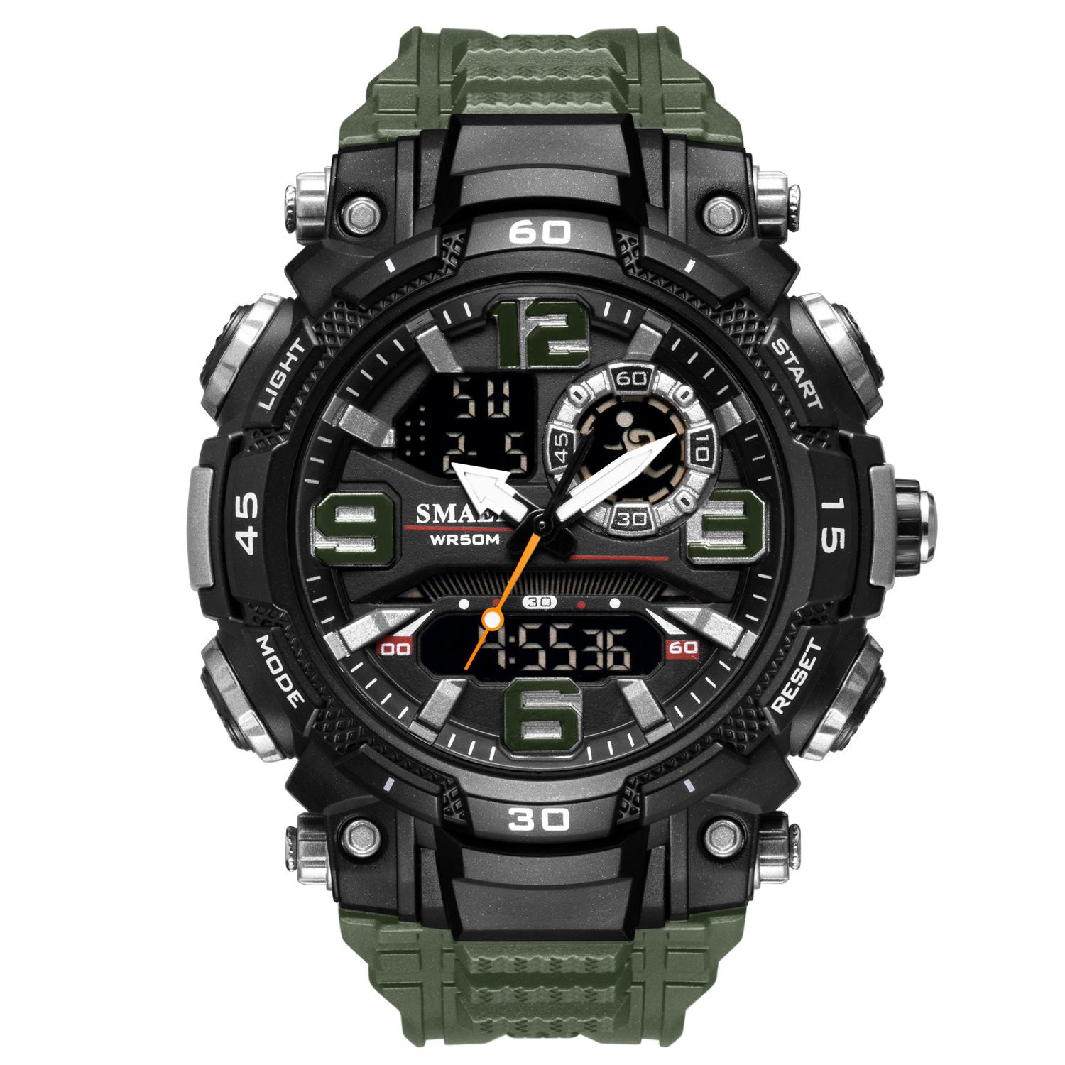 SMAEL Quarzuhr Für Männer Uhr 50M Wasserdichte Stoppuhr Dual Display LED Uhren Männliche Uhr Sport Uhren Digitale Militär armee Uhr With Package armee grüne