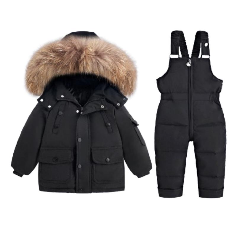 Herbst Winter Zweiteiliges Set Kinder Kleidung Set Daunenanzug Warme Jungenjacke Baby Mädchen Schneeanzug Mantel Kinder Parkas Outwear Kleidung 110cm schwarz