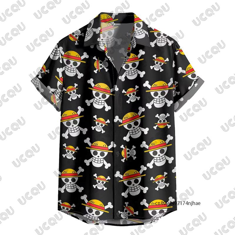 One Piece Anime Cartoon Druck Herren Hemd mit Kragen Hawaiianisches Hemd Lässig Strandurlaub Sommer Kurzarm T-Shirts Übergroß Kinder/Erwachsene Oberteil XL