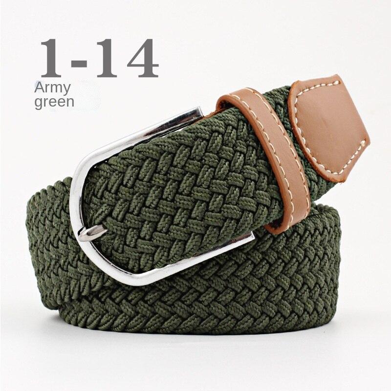 2024 neue Mode Hohe Qualität Explosive frauen Leinwand Gürtel männer Elastische Gürtel Casual Stretch Woven Pin Schnalle Gürtel armee grüne