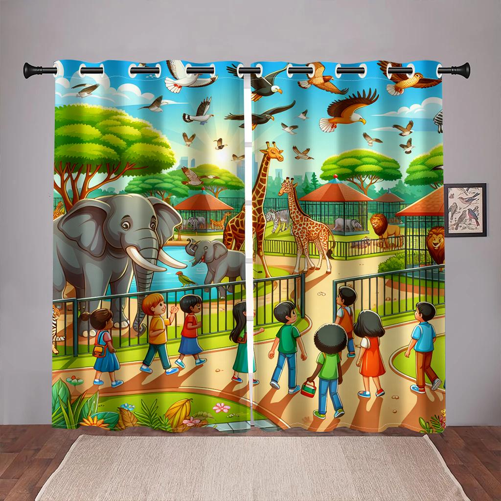 Cartoon Ainmal Zoom Kindervorhänge für Jungenschlafzimmer Graffiti-Wörter Videospiele Fenstervorhänge Spielspieler Wohnzimmerdekoration W50 X H130(CM)X2&Grommet Top