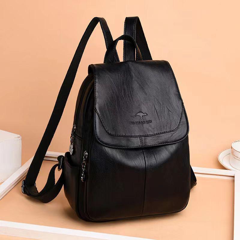 Geräumiger Rucksack für Damen, Geldbörsen, hochwertiges Leder, Vintage-Tasche für Damen, Schultaschen, Reiserucksack, Büchertasche für Damen schwarz