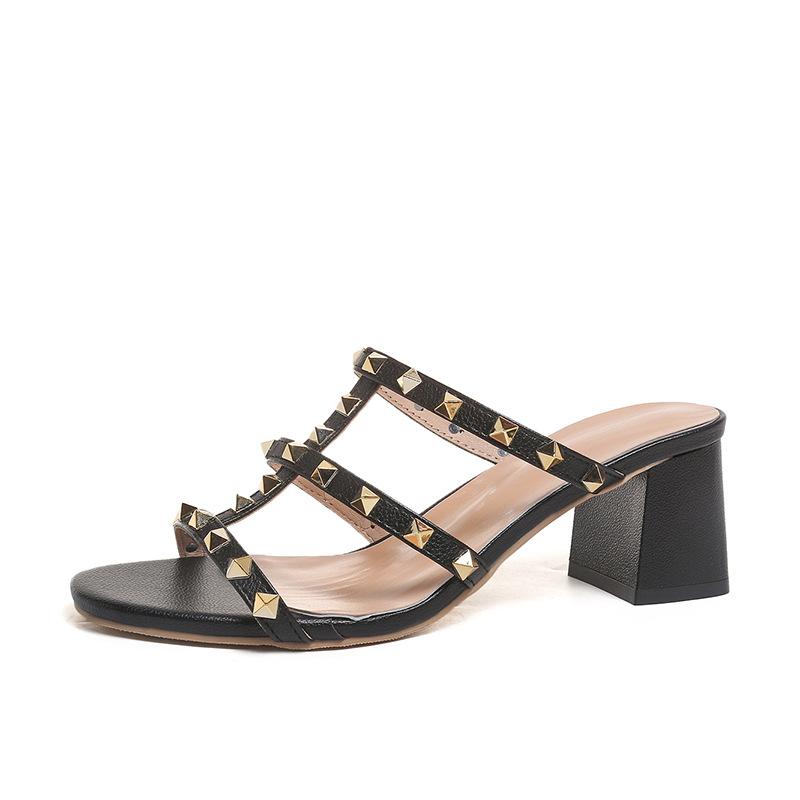 Mode Damen Sexy Mode Persönlichkeit High Heels Trend Knöchelriemen Sommer Nieten High Heel Sandalen Marke Designer Damen High Heels 40 schwarz