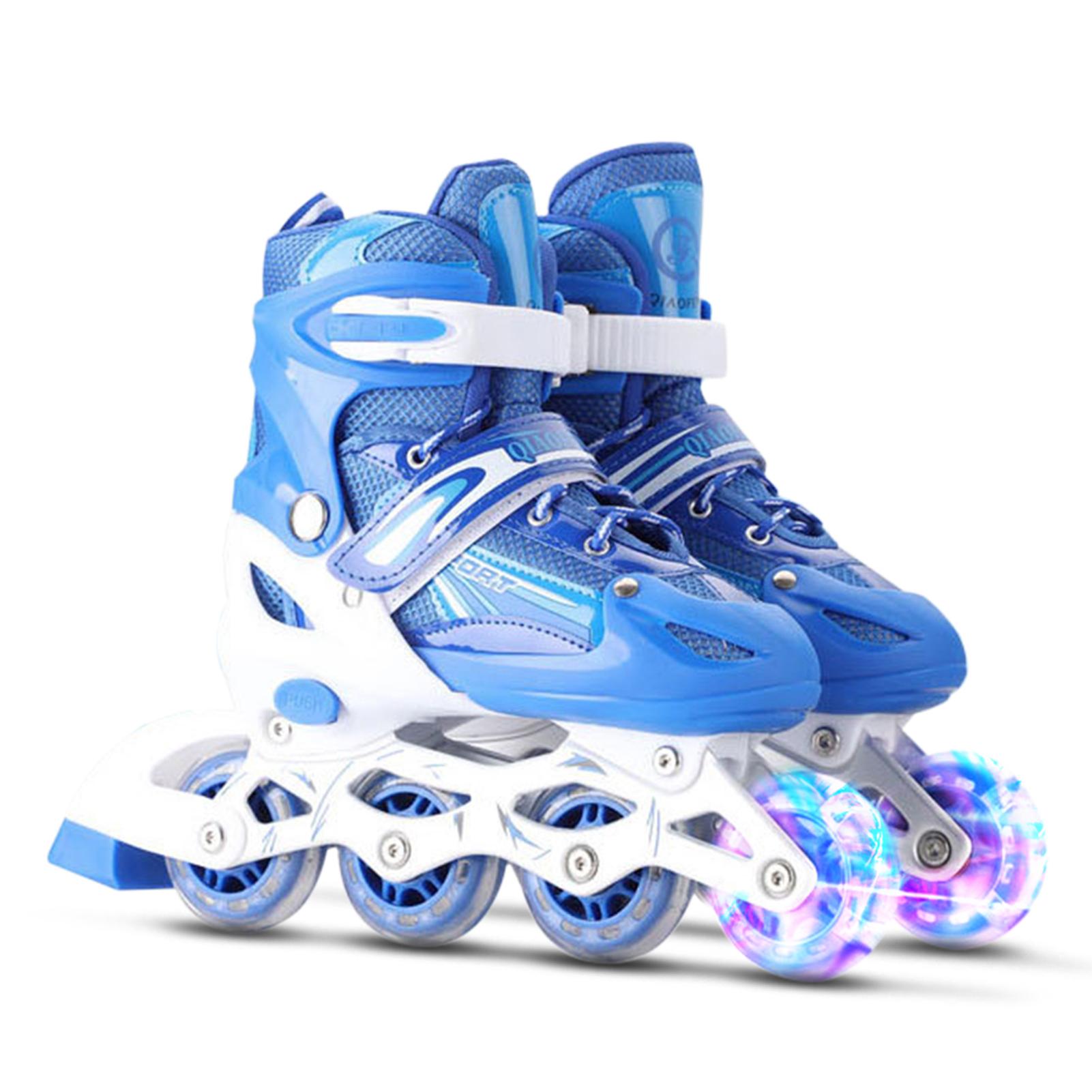 Verstellbare, beleuchtete Inline-Skates mit leuchtenden Rädern für Kinder und Erwachsene für Mädchen und Jungen M blau