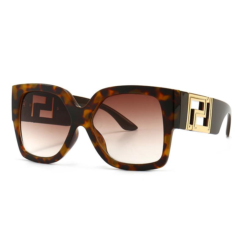 Quadratische Sonnenbrille mit dickem Rahmen für Damen, große Größe, Brillen, Lunette Femme, Luxusmarke, Sonnenbrille, ausgehöhlt, Vintage, nicht polarisierte Brille kaffeebraun/Leo-Print