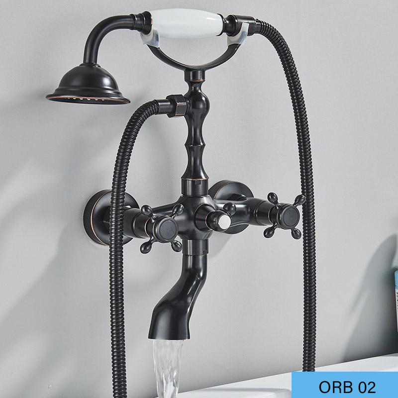 Badezimmer Badewannenarmatur Doppelgriffe Handbrause mit Handbrause Bad Duschmischer Wandmontage Schwenkauslauf Wanne Retro Armatur gray