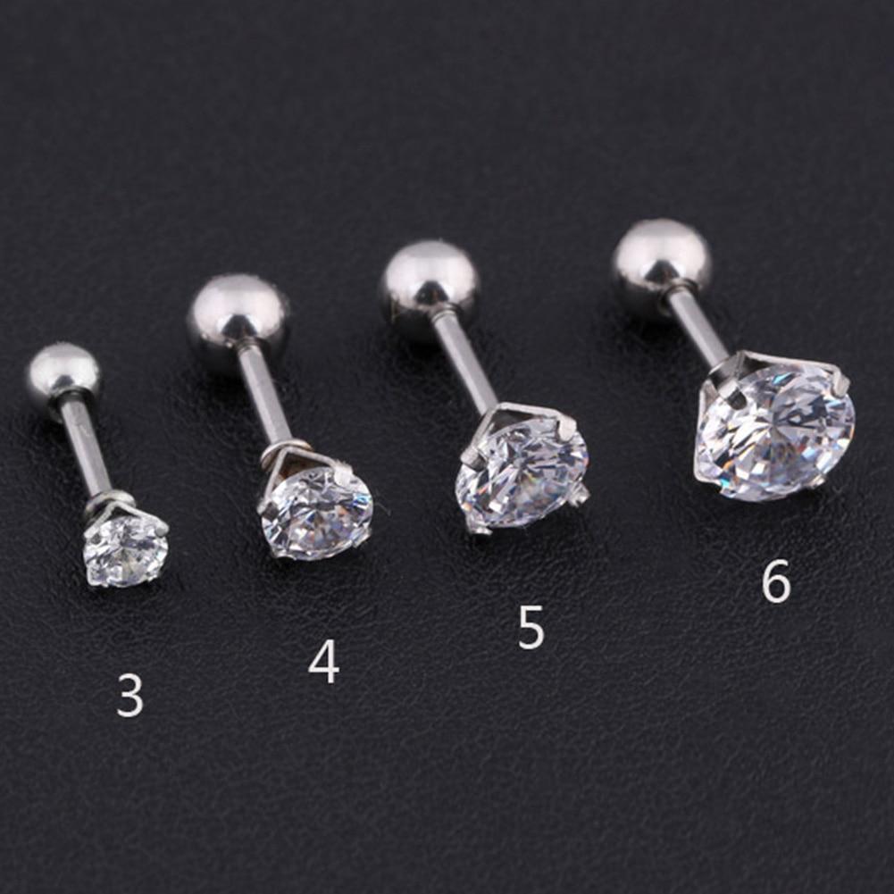 1 Stück Edelstahl Kristall Zirkon Ohrstecker Ohrringe für Damen/Herren 4 Zinken Tragus Knorpel Piercing Schmuck 6mm silber