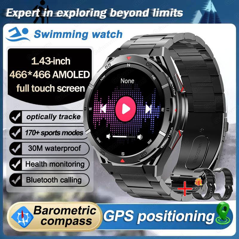 2025 Neue GPS Smartwatch Herren Bluetooth Anruf 100+Sport GPS Track Uhren Sprachassistent Wasserdichte Smartwatch Für Android IOS Steel Belt 2A schwarz