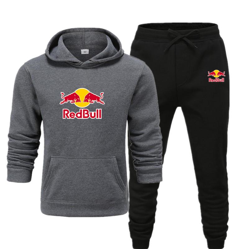 Red Bull Herren/Damen Sportbekleidungssets Frühling Herbst Marke Kapuzenpullover Freizeit Trainingsanzug Herren 2-teilig Kapuzenpullover + Hose Herren Kleidung S grau