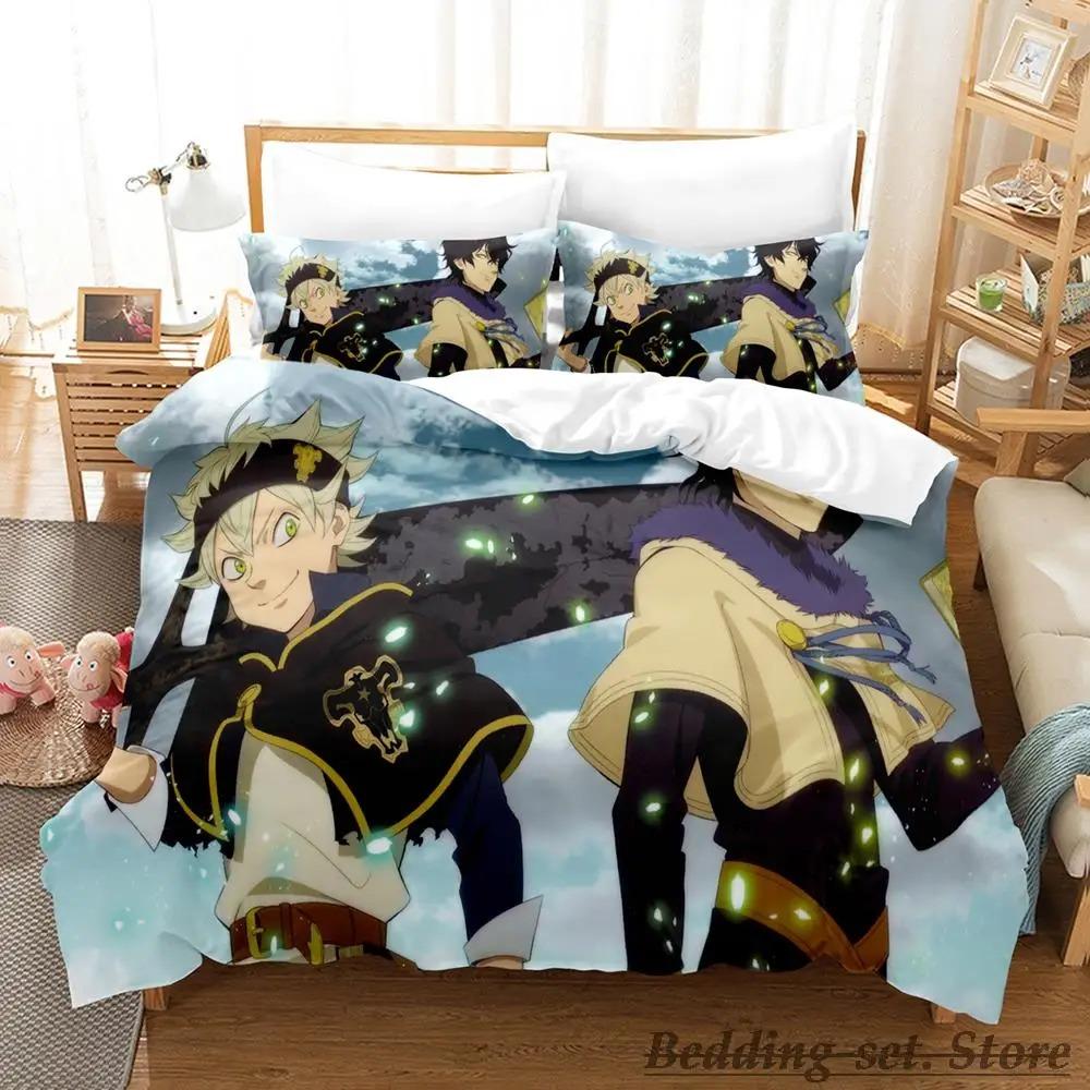 Black Clover Bettwäsche-Set, Einzelbett, Doppelbett, Queen-Size-Bett, King-Size-Bett, Erwachsenen- und Kinderschlafzimmer, Bettbezug-Sets, Anime-Parure de Lit-Bett US Full 200x230cm