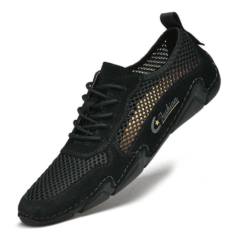 Sommer Männer Verschnaufpause Mesh Casual Schuhe Männer Müßiggänger Komfortables Fahren Schuhe Mokassins Mann Wohnungen Schuhe 45 schwarz