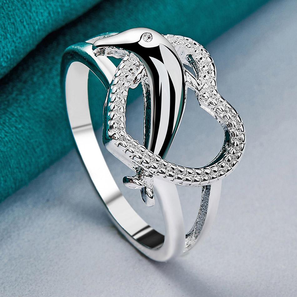 925 Sterling Silber Delphin Herz 7 8 9 10 Ring für Frauen Hochzeit Verlobung Modeschmuck 9