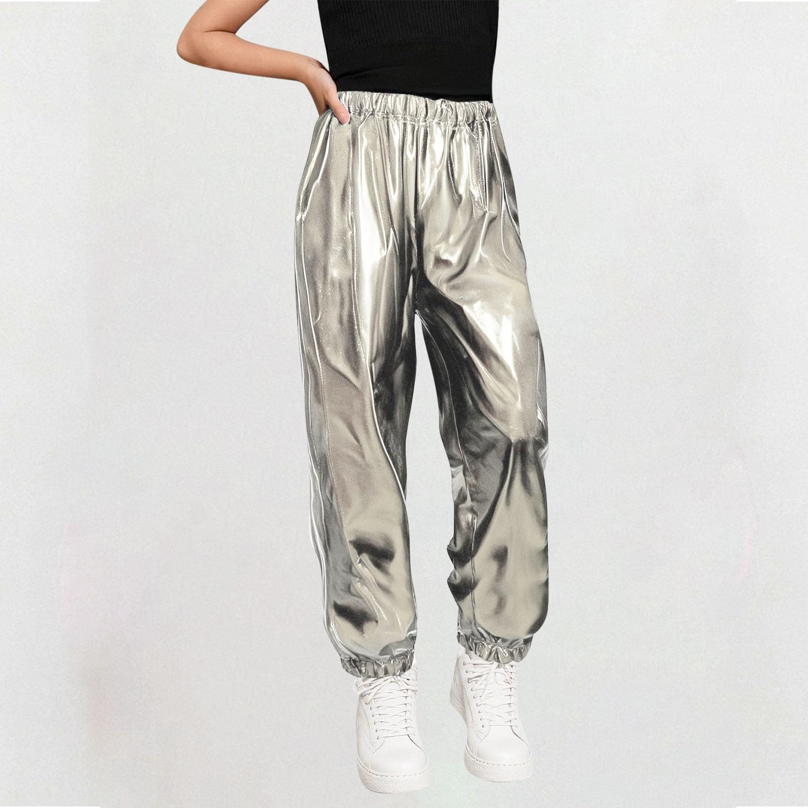 Mädchen Jungen Freizeit Mode Jazz Hip Hop Tanz Performance Outfits Party Kinder Hosen 110 silber