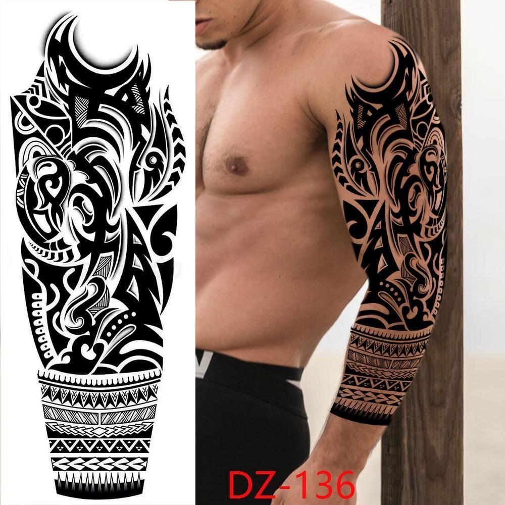 Neu 1 STÜCK 480*170 MM Super Großer Kompass Wolfskopf Auge Gefälschte Löwengott Feder Temporäre Tattoo Ärmel Für Männer Frauen Tattoo Vollen Arm Tattoo Aufkleber DZ-136