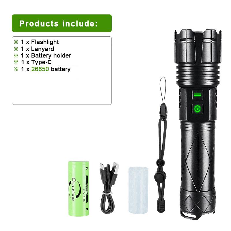 80 W LED wiederaufladbare LED-Taschenlampen, weiße Laserlampenperlen, große Reichweite, 1500 m, Hochleistungs-LED-Taschenlampe, Laterne, Camping-Taschenlampe with 26650 battery schwarz
