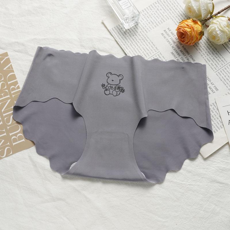Niedliche Cartoon-Druck Atmungsaktiver Zwickel Slips Damen Eis Seide Mid-Waist Unterwäsche Slips Bequeme Mädchen Unterwäsche M grau