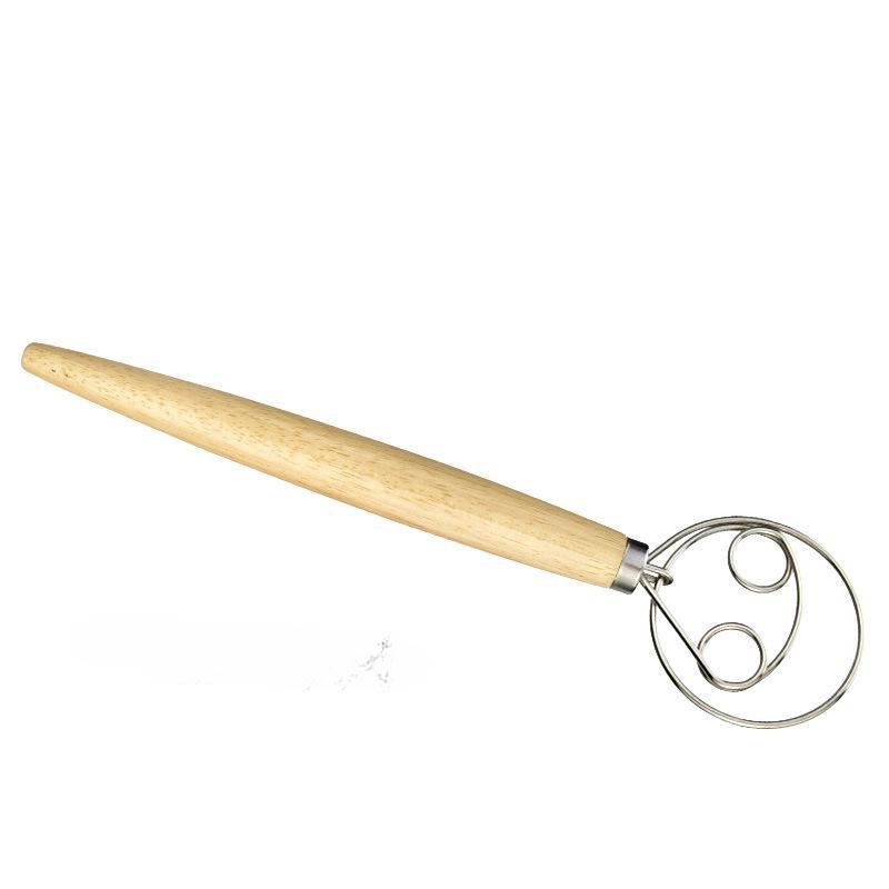 Kreativer neuer Edelstahl-Mixer für DIY-Brotteig-Backformen, Teig-Schneebesen, Eier-Schläger, Mixer-Werkzeug, Griff aus Eichenholz