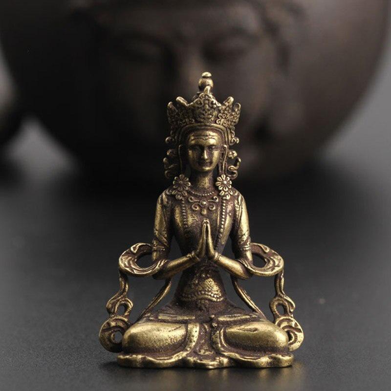 Retro Messing Meditieren Zen Buddhismus Haushalt Buddha ornament Wohnzimmer Handgemachte Dekoration Kupfer Statue Tee Haus Ornament hellbraun