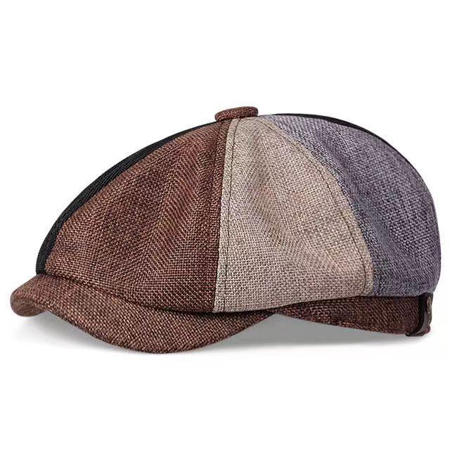 Hut Herren Achteckiger Hut Frühling und Sommer Dünnschliff Leinen Atmungsaktiv Entenzungenhut Herren Retro Freizeit Baskenmütze Malerhut average size