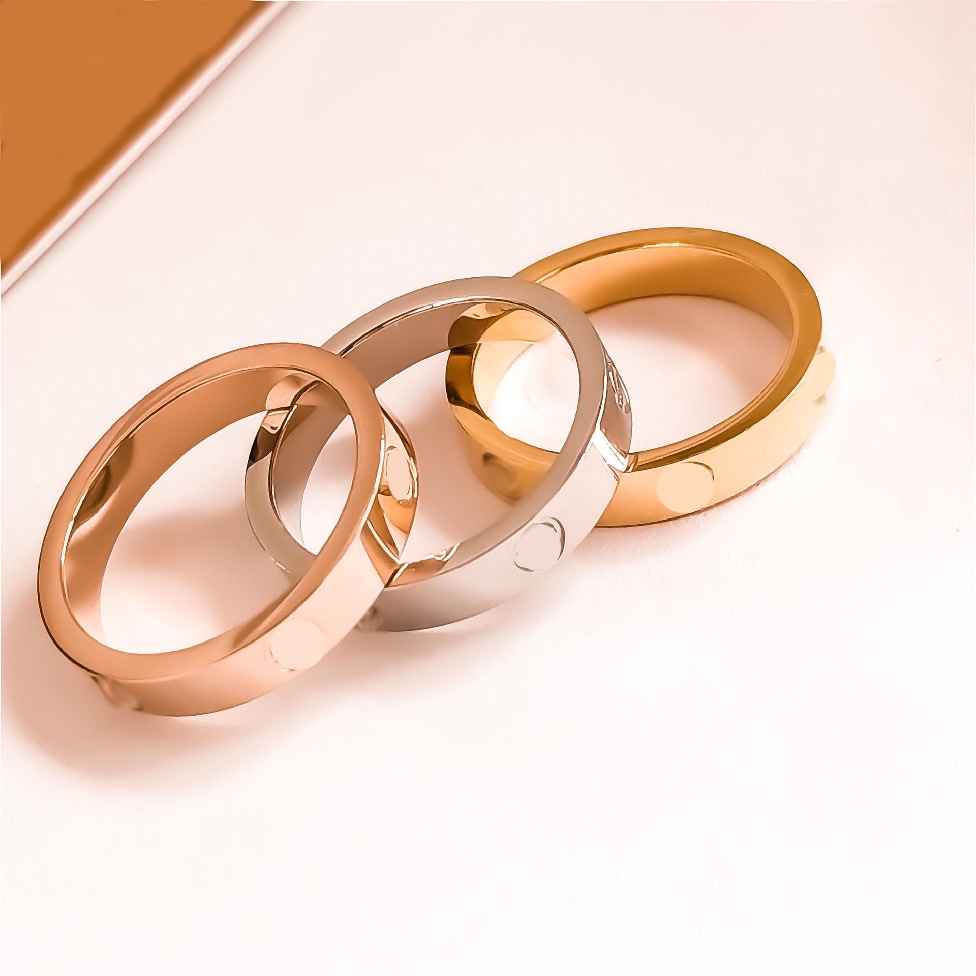 2024 Strass Titanstahl Partnerringe - Damen Nicht Anlaufender Schlichter Ring, 18K Roségold Size 5