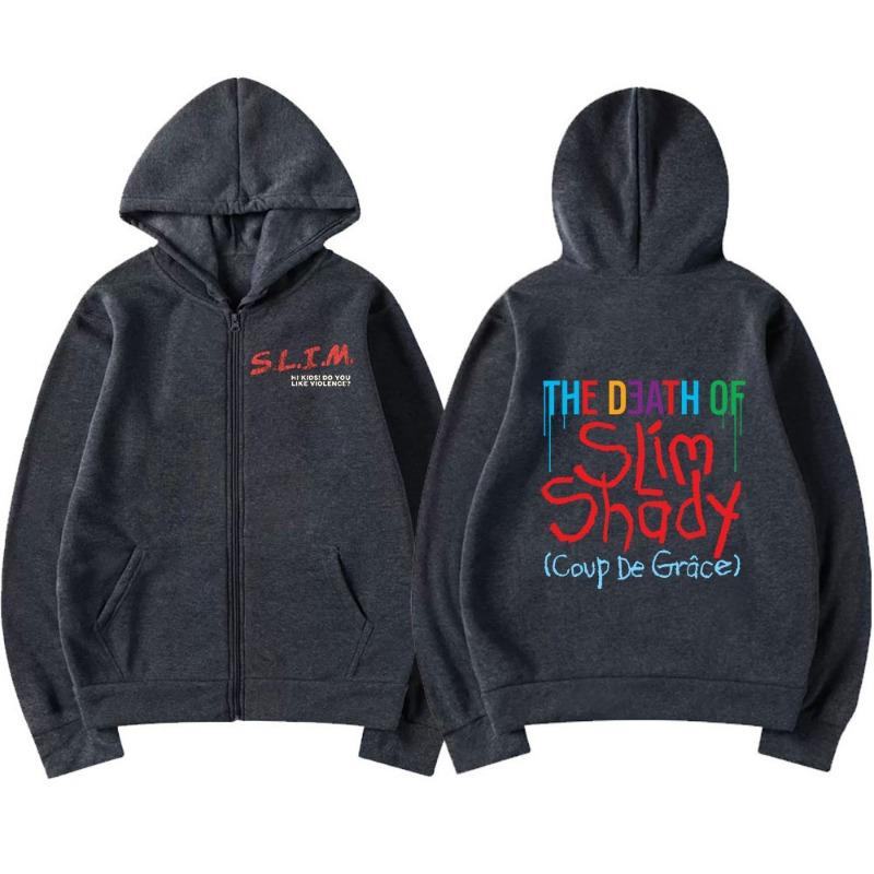 Rapper Eminem The Death of Slim Shady Album Reißverschluss-Hoodies Herren Damen Kleidung Mode Zip Up Kapuzenpullover Vintage Pullover M black