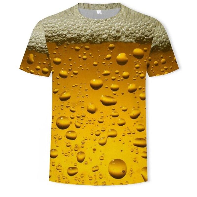 Sommer Männer T Shirt 3D Druck Bier Grafik T Shirts Frauen Männer Lustige Neuheit T-Shirt Kurzarm Tops Unisex Outfit kleidung XL brown