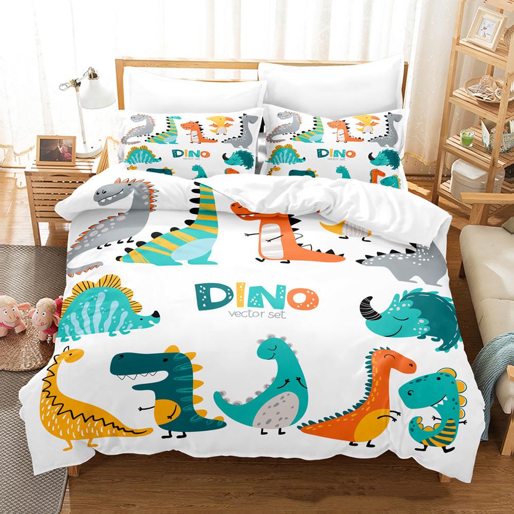 3D-Cartoon-Dinosaurier-Bettwäsche, Tier-Daunenbettbezug, Kissenbezüge, 2/3-teilig, Jungen, Männer, Kinder, Bezug aus ultrafeinem Fasergewebe, Heimtextilien AU Single 140x210cm