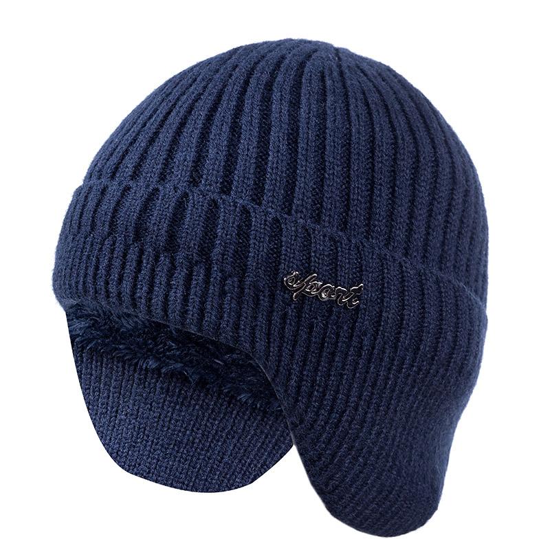 Neu hinzufügen Pelzgefütterte warme Wintermützen Stilvolle weiche Beanie-Mütze für Männer und Frauen Klassische gestrickte Ohrenklappenmütze Warme Mützen mit Ohren 54cm-62cm navy blau