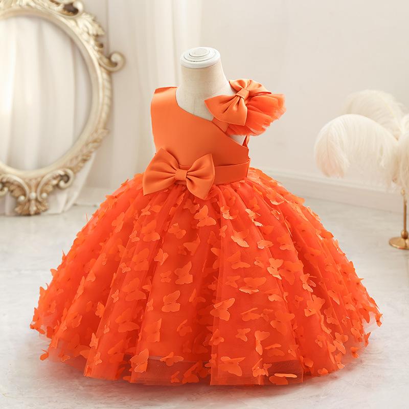 Mode Party Mädchen Prinzessin Kleid Mesh Kinder Kleid Neue Mittlere Kinder Ponton Kleid Geburtstag Jahr Alt Kleid Kleid 90cm orange
