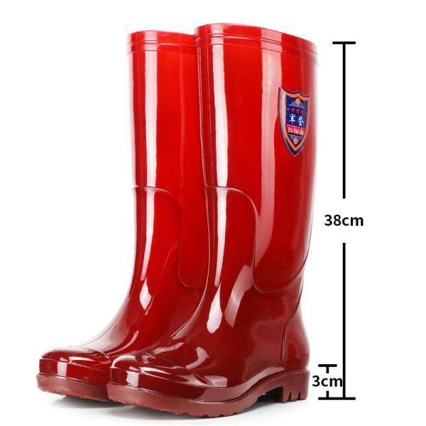 Hochwertige Unisex-Regenstiefel Hohe Kniehohe Gummistiefel Neopren-Innensohle Rutschfeste Gummi-Stofffütterung Großhandel Gummistiefel Erwachsene 38 rot