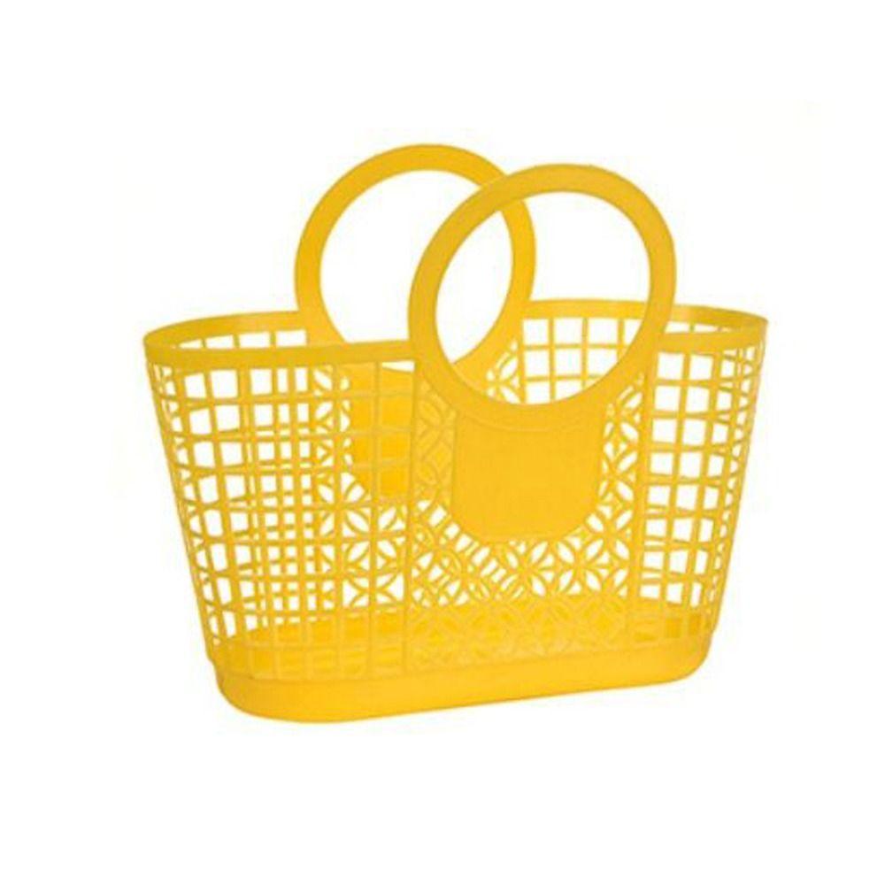 Einkaufskörbe aus hohlem Kunststoff für die Küche, Aufbewahrungskorb für Obst und Gemüse, tragbare Dusch-/Badekörbe, Kinderspielzeug, Snack-Organizer gelb