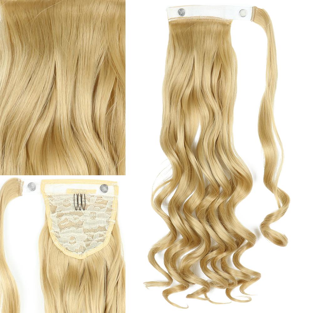 LISI HAIR Synthetische 22 Zoll lange gewellte Wrap-Around-Clips in Pferdeschwanz-Haarverlängerung Blond Schwarz Natürliches Haarteil 55 CM