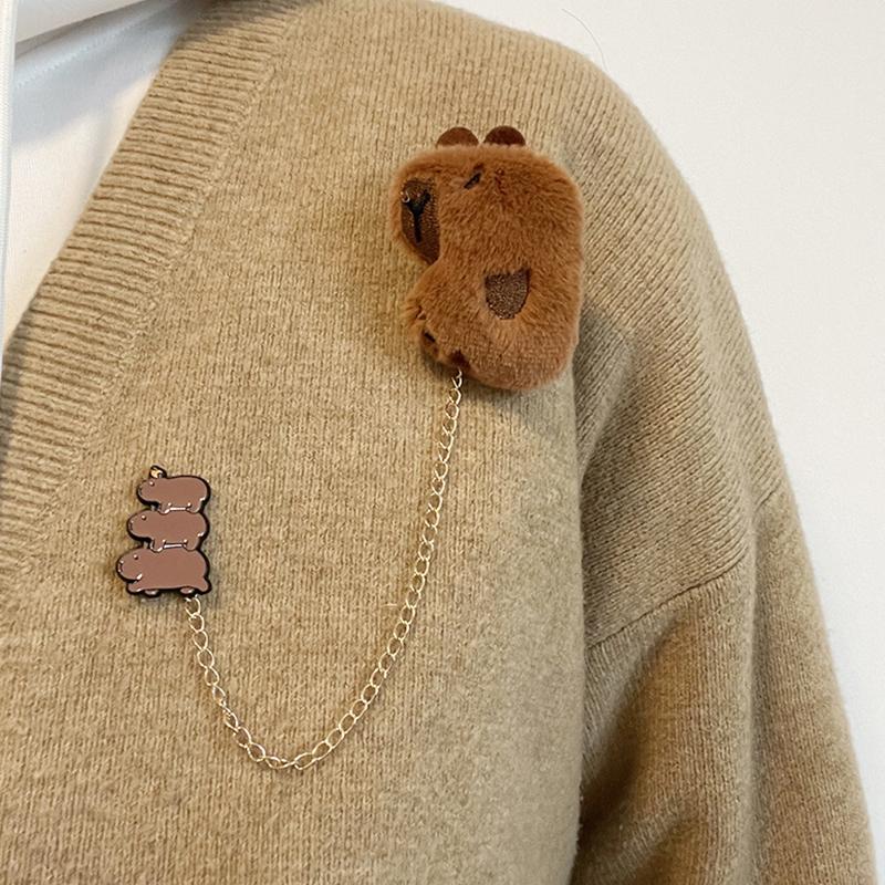 Cartoon Plüsch Capybara Corsage Niedlichen Tier Abzeichen Persönlichkeit Brosche Kleidung Rucksack Pins Dekor Für Mädchen Kinder Geschenk