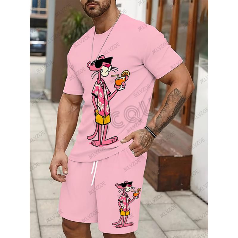 2025 neue herren Trainingsanzug Sets Rosa Panther Kurzarm T-Shirt Anzug Casual Anzug Sport Streetwear Shorts 2 Stück Männlichen Kleidung 5XL