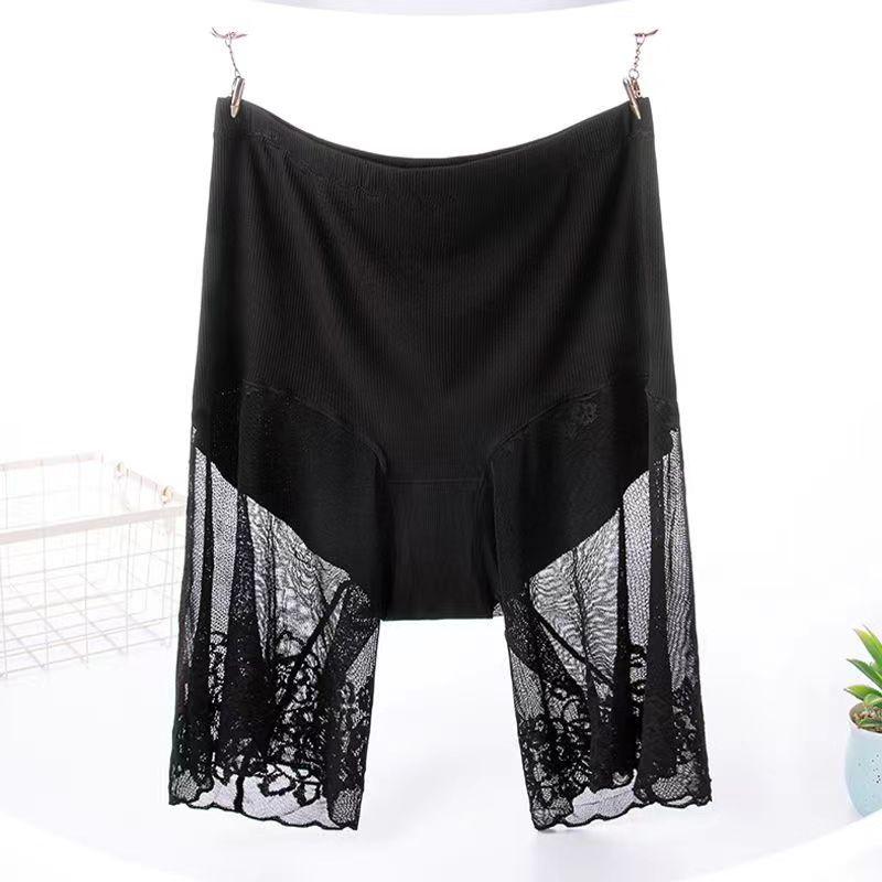 Sicherheit Shorts Für Frauen Sommer Plus Größe 5XL Einfarbig Hohe Taille Boxer Höschen Sexy Spitze Anti Chafing Hosen 5XL Weight(90-115kg) schwarz