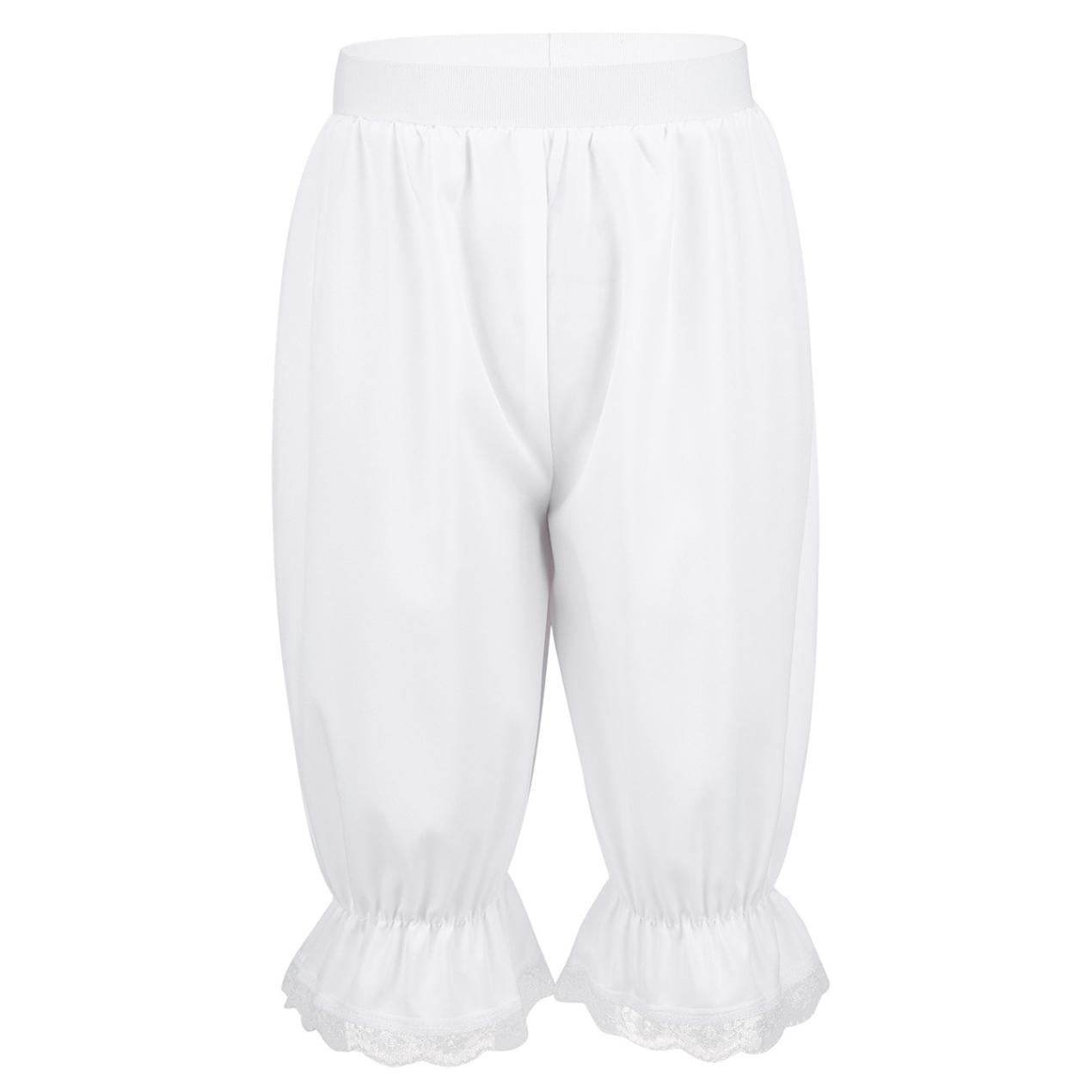 Einfarbige Pumphose für Kinder, Mädchen, lockere Hose mit Spitzenbesatz, elastischer Bund, Hose im viktorianischen Stil 10-12 Years weiß