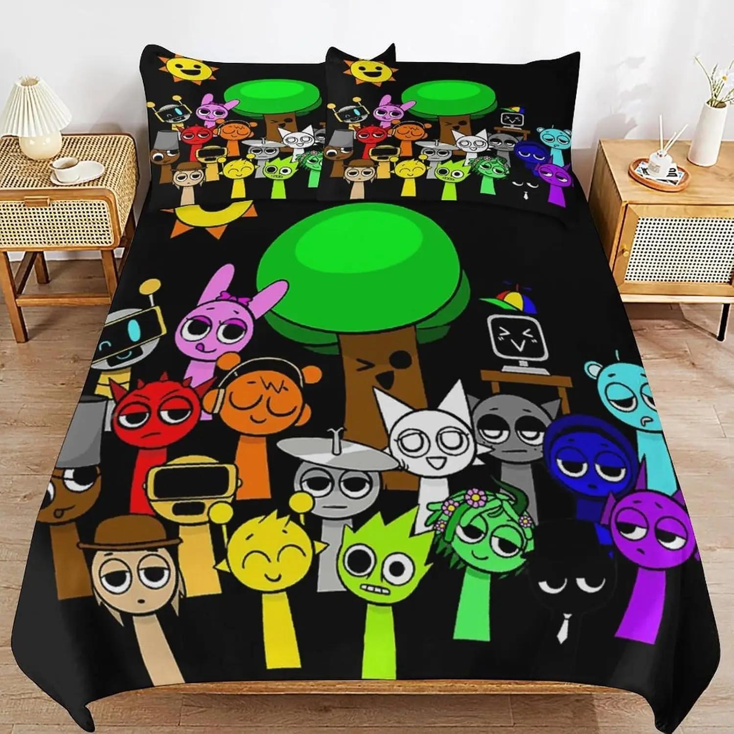 Game Sprunki Bettwäsche-Sets für Kinder Jungen Mädchen Neue 3D-gedruckte Bettdecke Bettdecke Bettbezug Kissenbezug Schlafzimmerdekoration EU Twin(135x200cm) graue