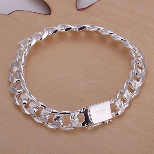 925 Sterling Silber 10 mm Seitenkettenarmband Modeschmuck 20cm