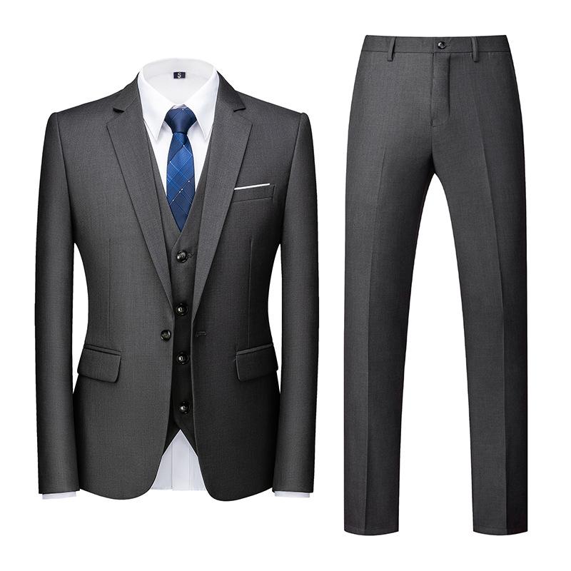 Formeller Anzug, 3-teiliges Set, Anzug für Herren, Business, Büro, Hochzeit, Party, Anzug, Blazer + Hose + Weste L dunkelgrau