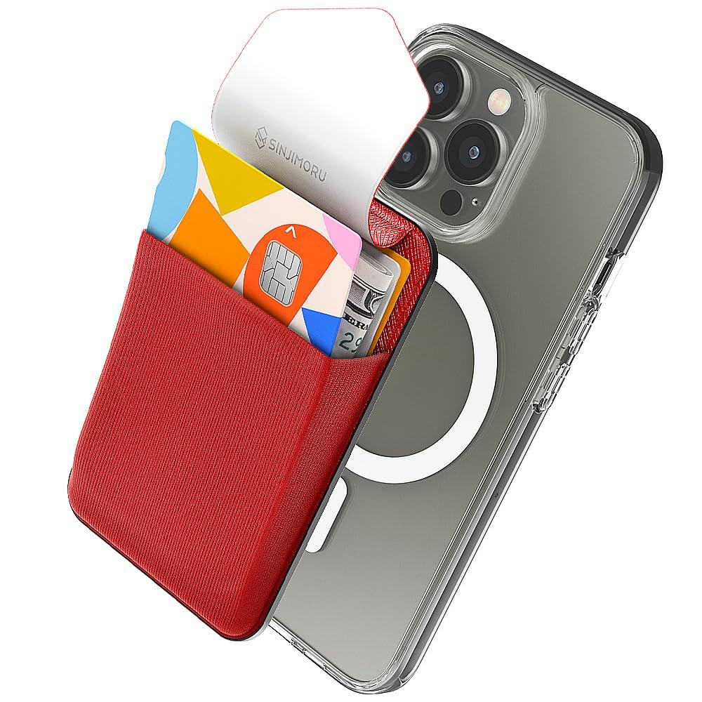 Sinjimoru MagSafe Kompatible iPhone Kartenhülle mit Magnetischer Handykartenhalterung mit SUICA Pass und Rückseitigem Kreditkartenfach für iPhone 16 Pro und iPhone red