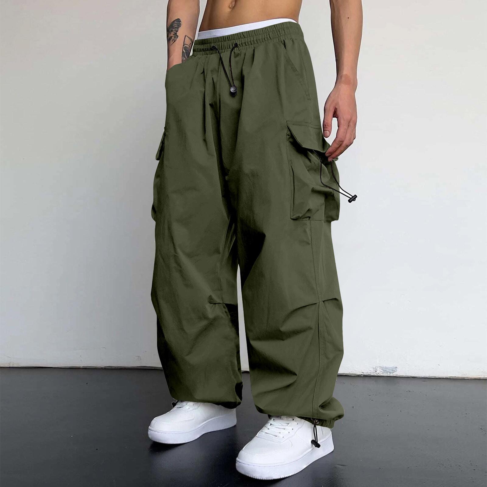 Herren-Jogginghose, Arbeitskleidung, lässige Fallschirm-Jogginghose mit hoher Taille, Herren-Jogginghose, Freizeithose, Freizeitkleidung L